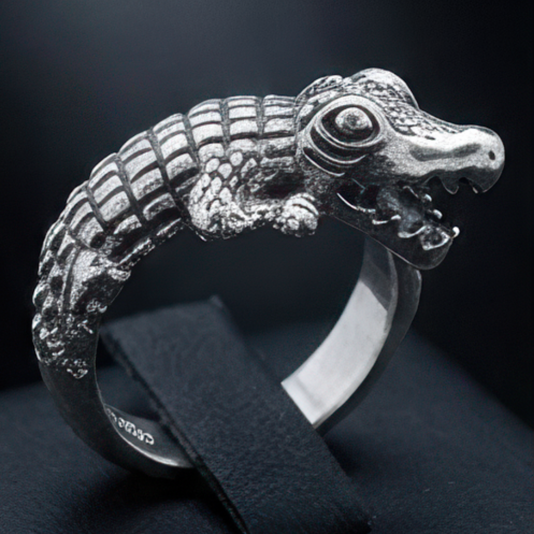 Crocodile Steel Hearts Ring